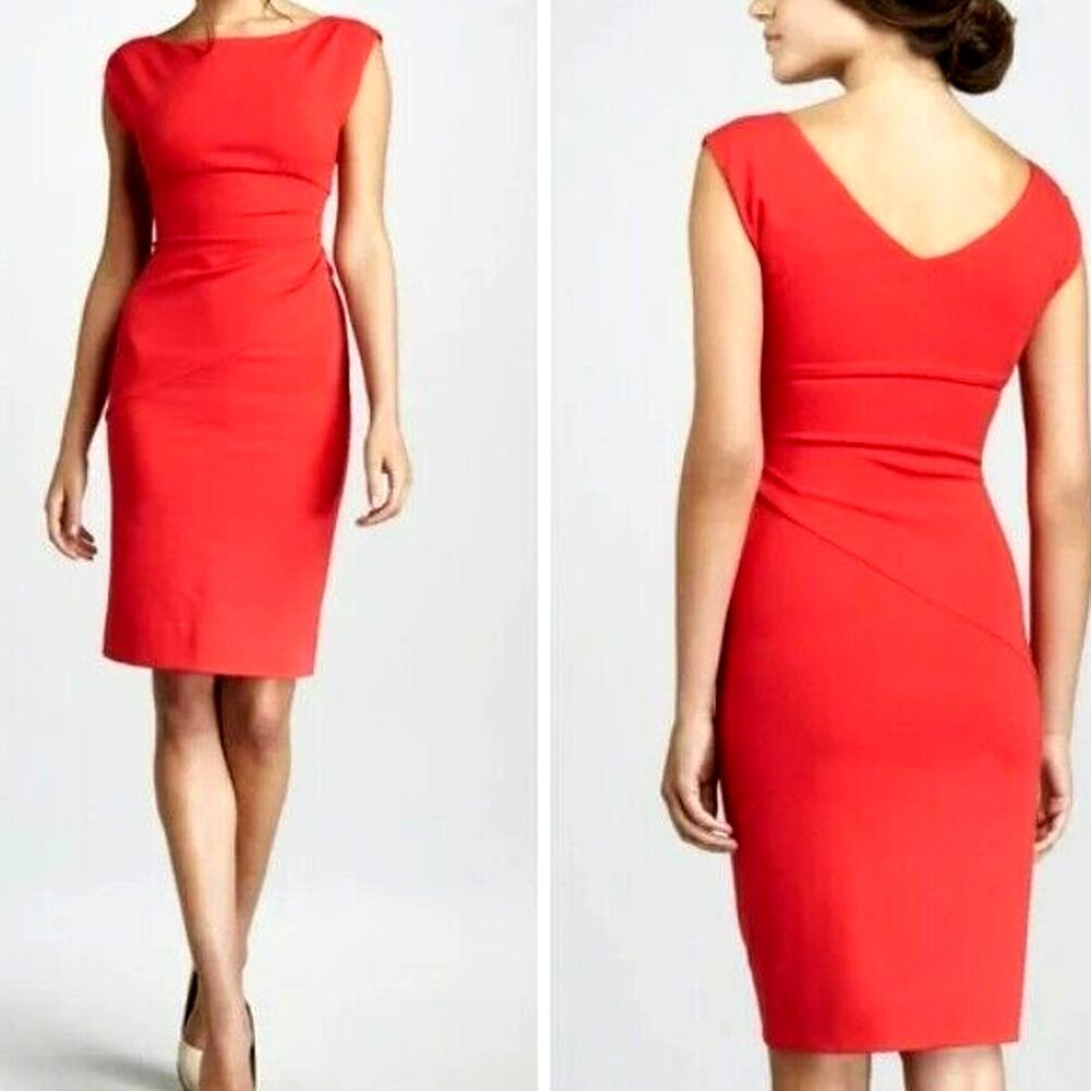 DIANE‎ VON FURSTENBERG Size 10 Orange Red Cap Sleeve Sheath Midi Dress Career